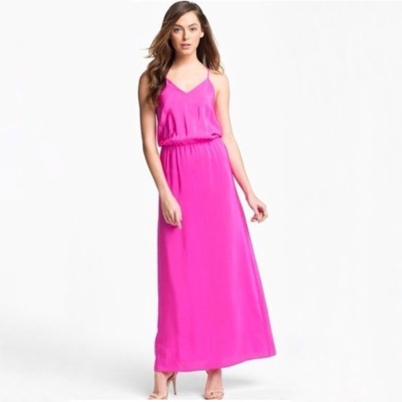Amanda Uprichard Dresses & Skirts - Amanda Uprichard hot pink silk sleeveless racerback elastic waistband maxi dress